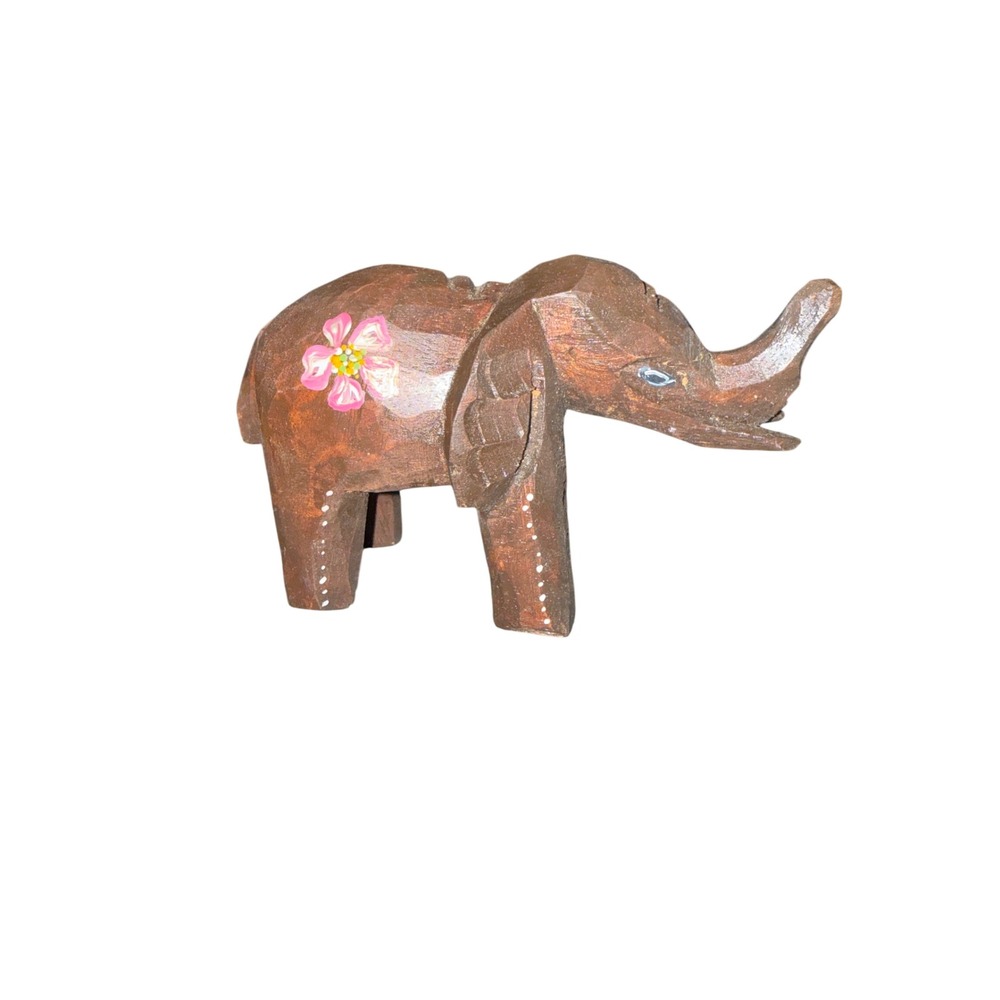 Elephant Figurine Brown Excellent Hand Carved Painted Jamaica Wood
